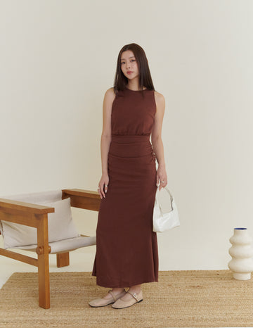 Cameron Ruched Dress in Brown
