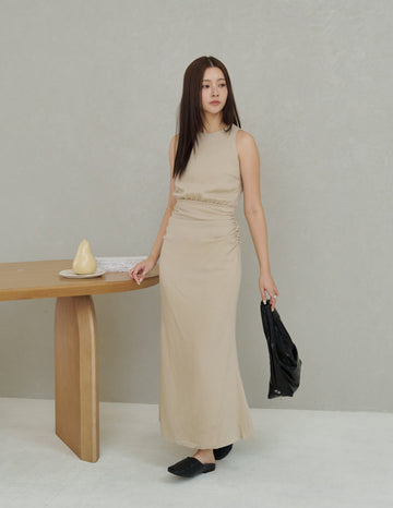 Cameron Ruched Dress in Beige
