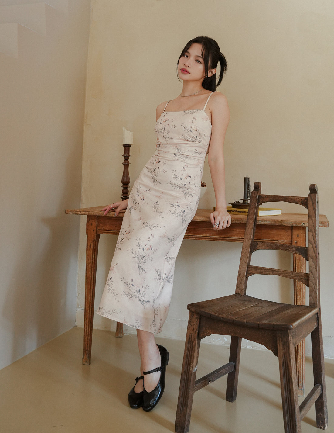 Corrine Beaded Strap Dress in Botanical