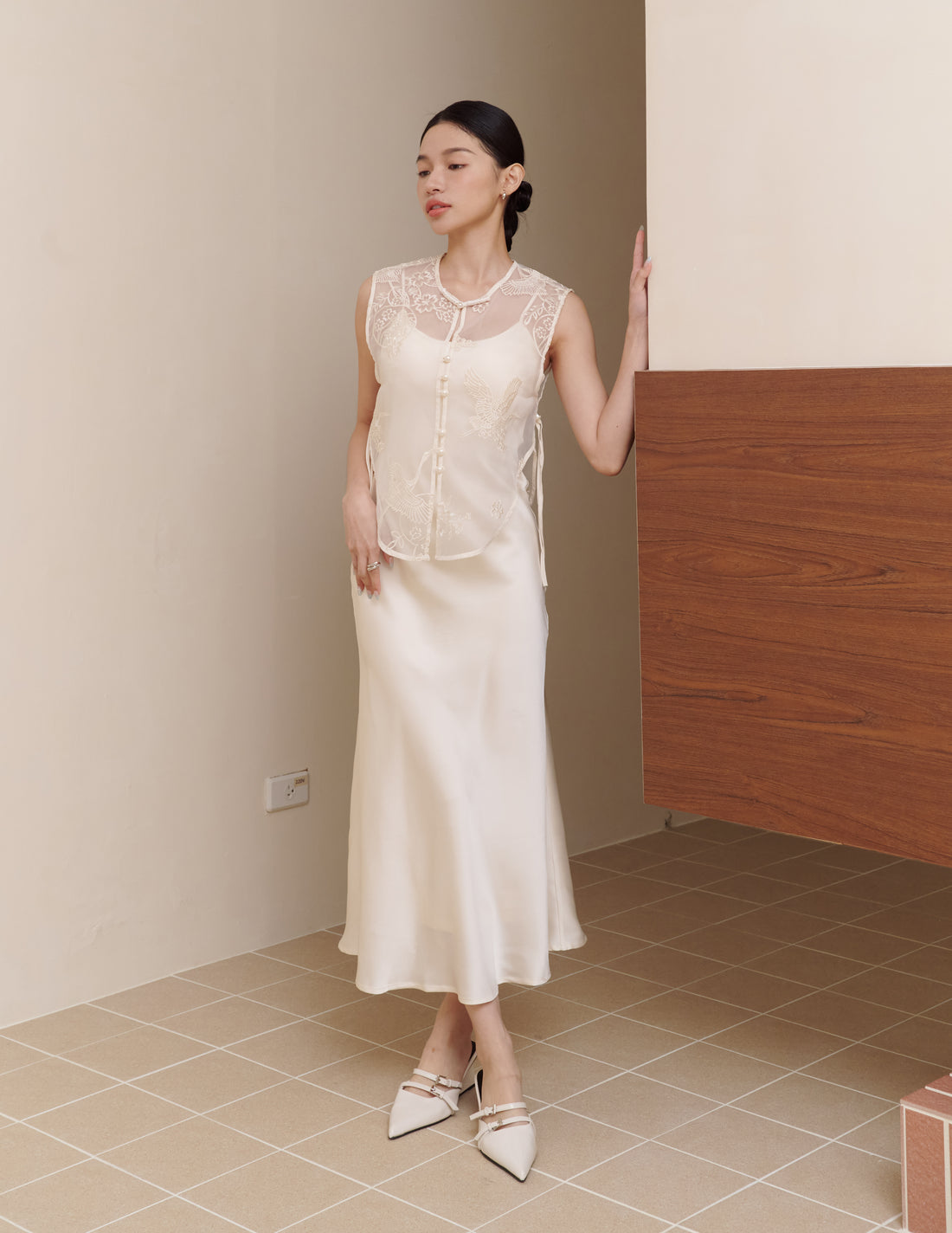 Yun Embroidered Overlay Top in Eternal Crane