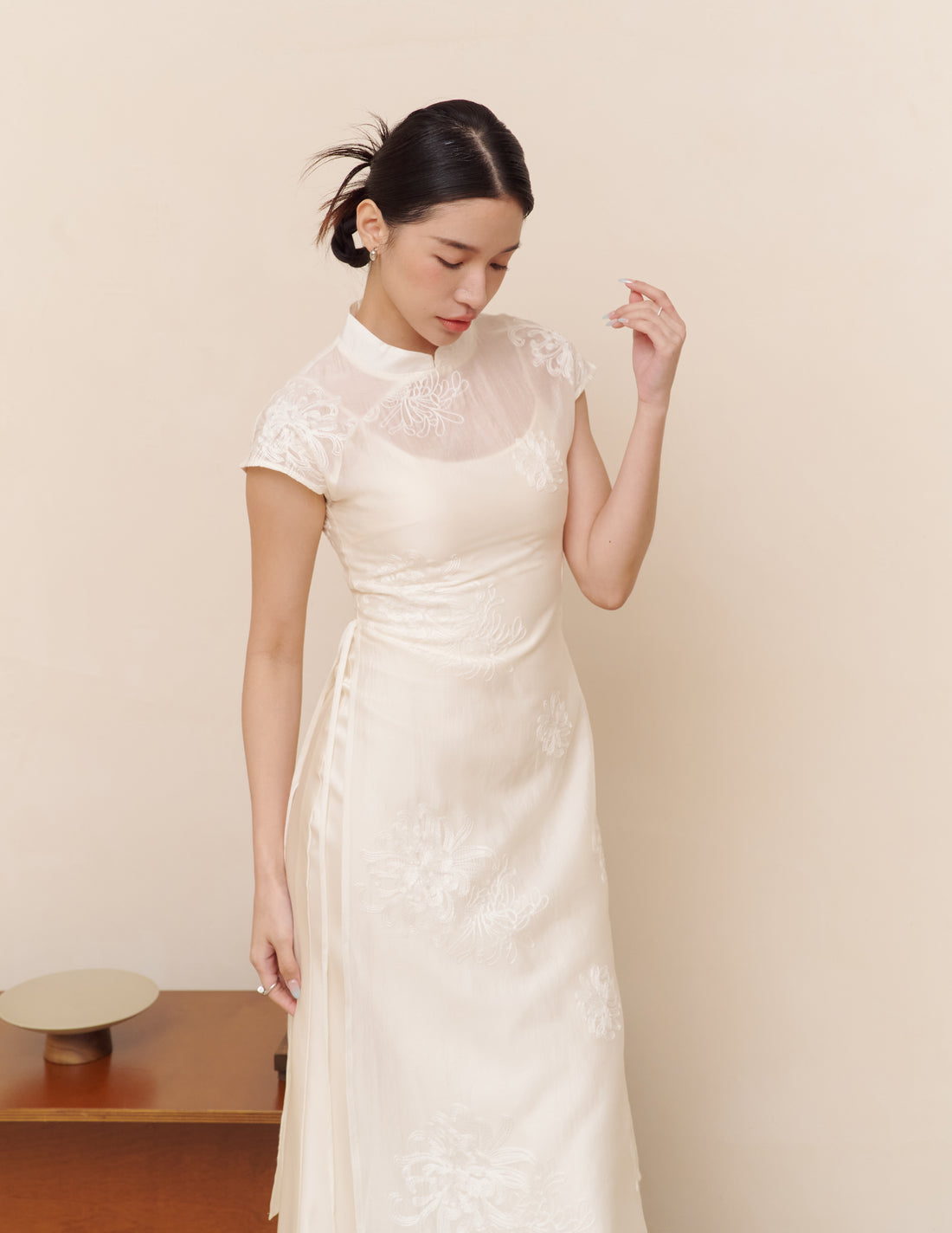 Rong Embroidered Overlay Cheongsam Tunic