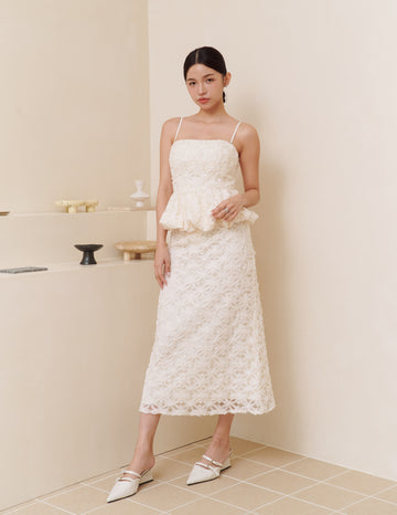Everly Petal Midi Skirt in Ivory
