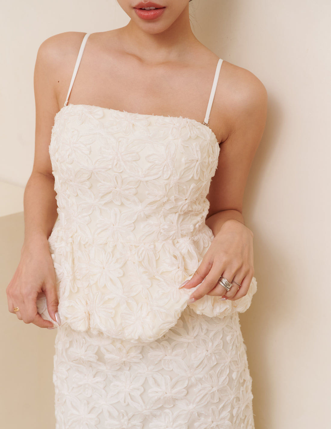 Claudine Petal Peplum Top in Ivory