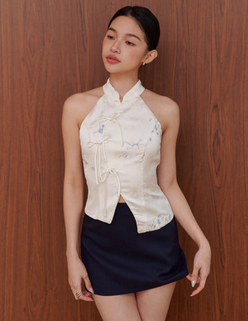 Lina Jacquard Cheongsam Top in White