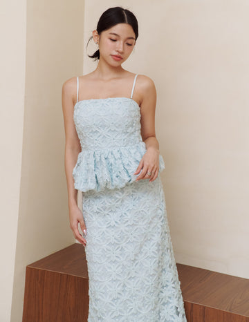 Claudine Petal Peplum Top in Blue