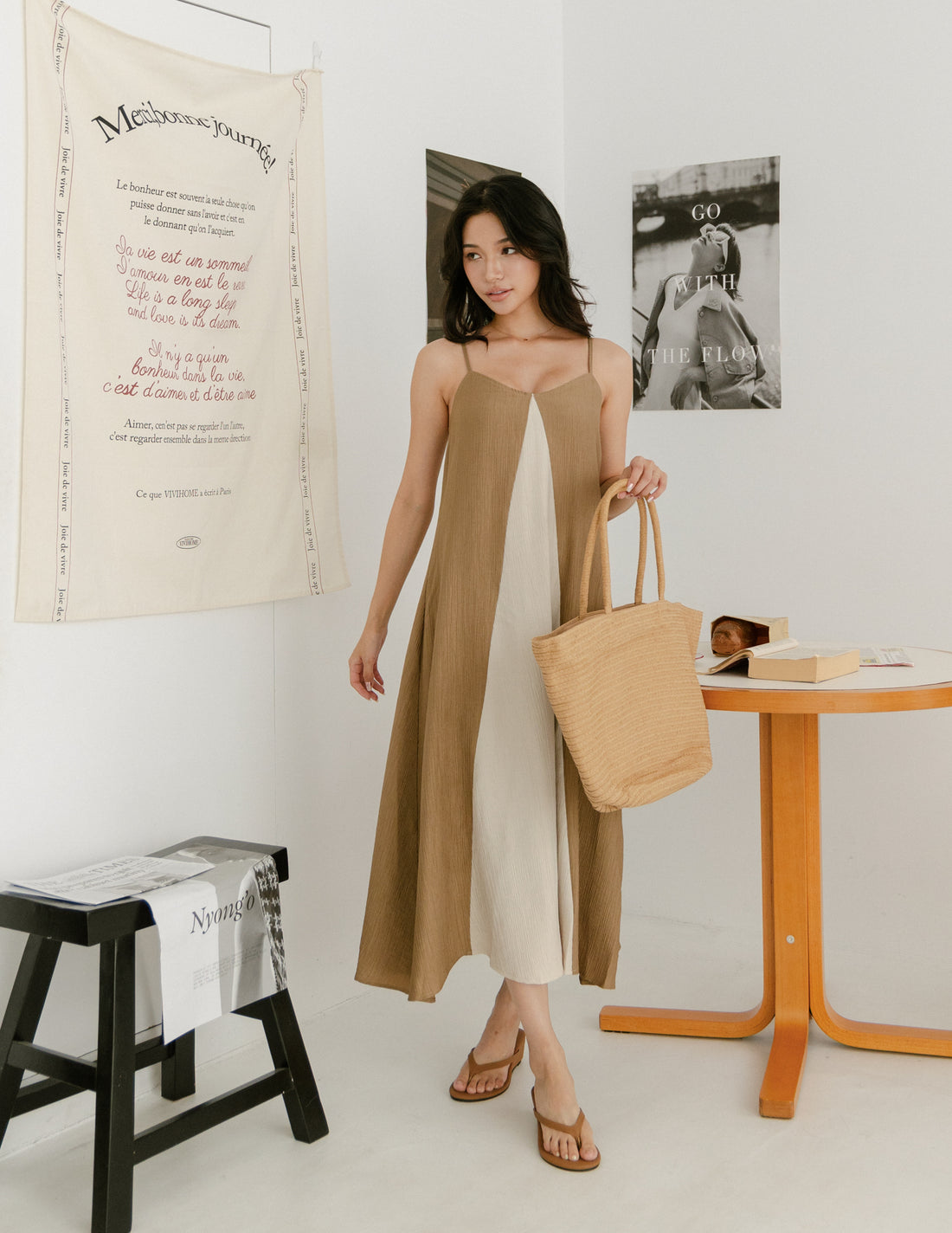 Eugenia Two Tone Maxi Dress in Khaki