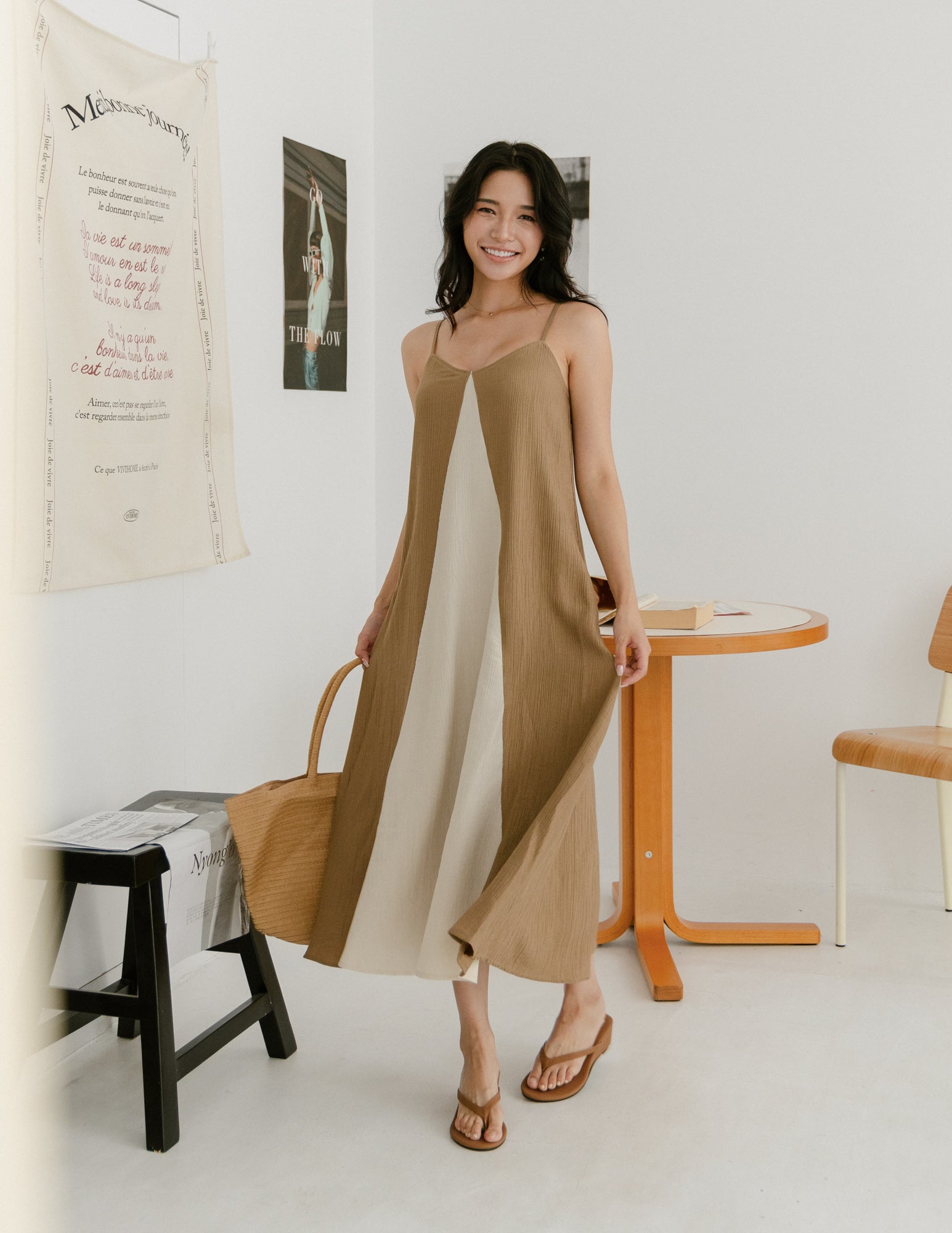 Eugenia Two Tone Maxi Dress in Khaki