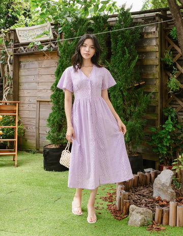 Dionne Eyelet Midi Dress in Lilac