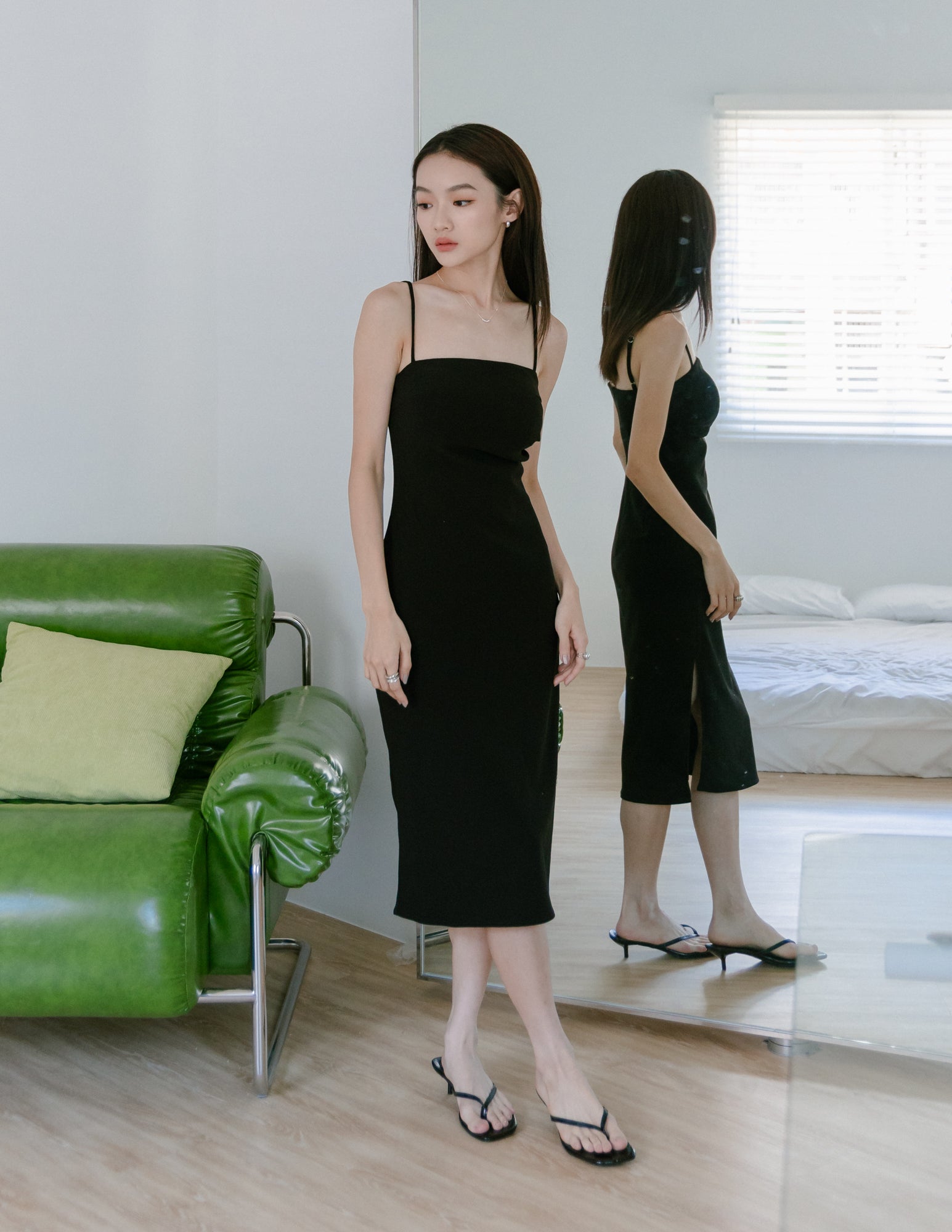 Carol Padded Midi Dress in Black