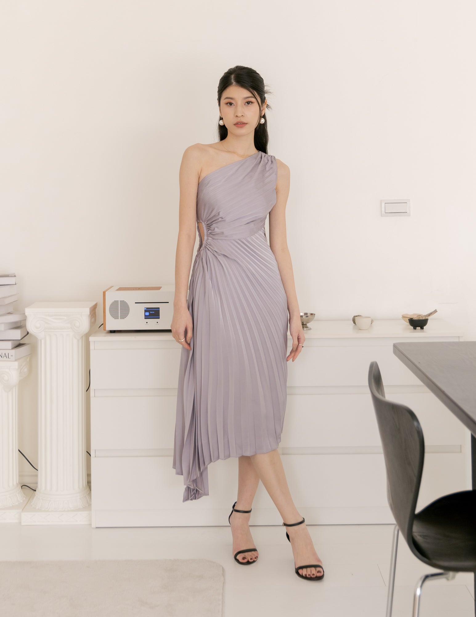 Aleyna Pleated Toga Dress in Lilac Grey