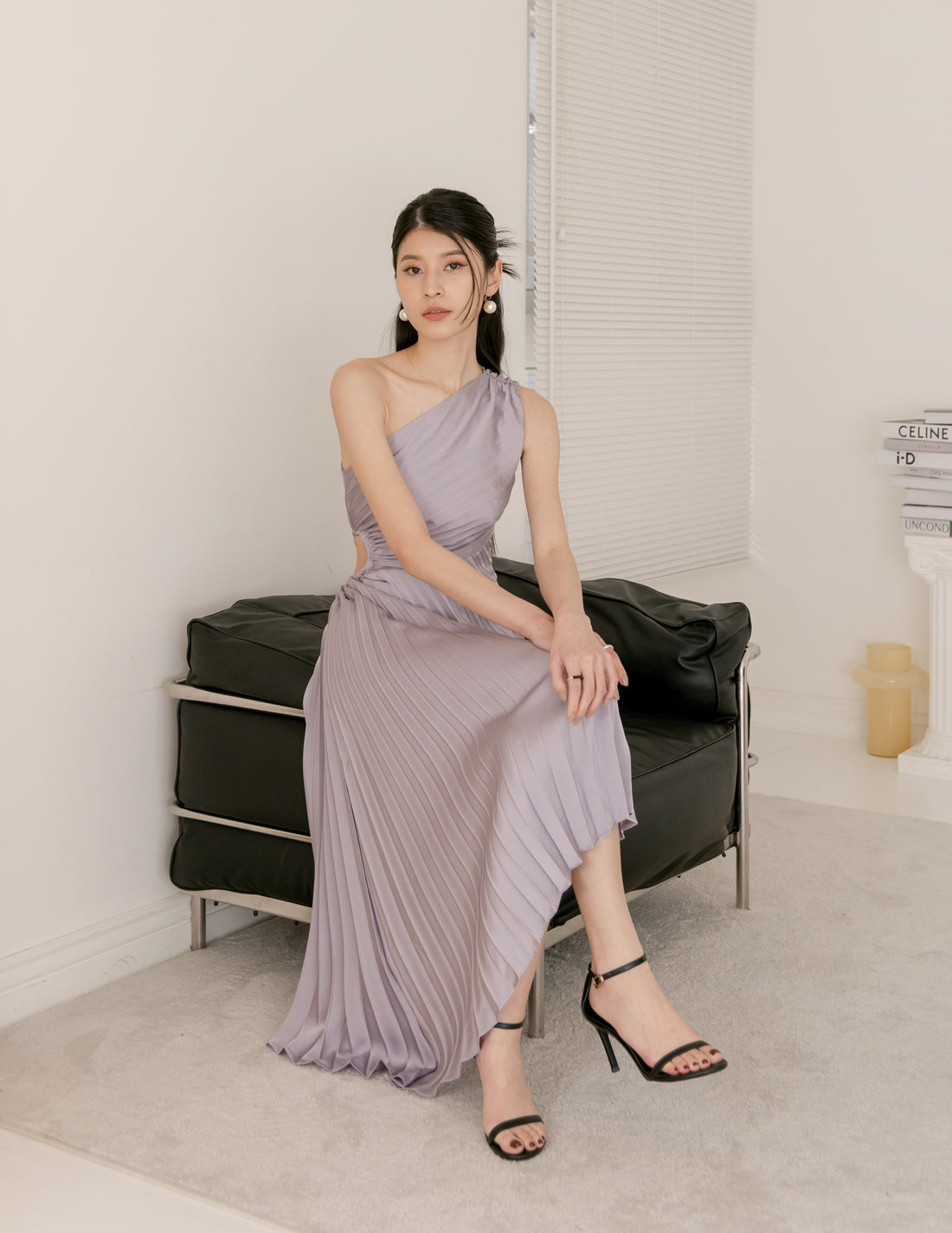 Aleyna Pleated Toga Dress in Lilac Grey