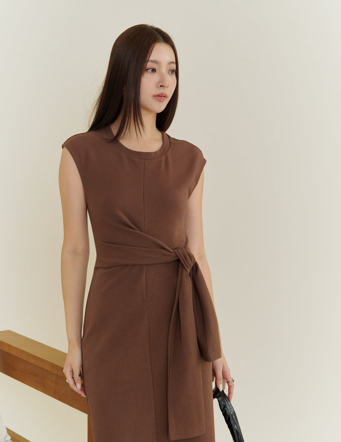Kathy Tie Waist Midi Dress in Brown
