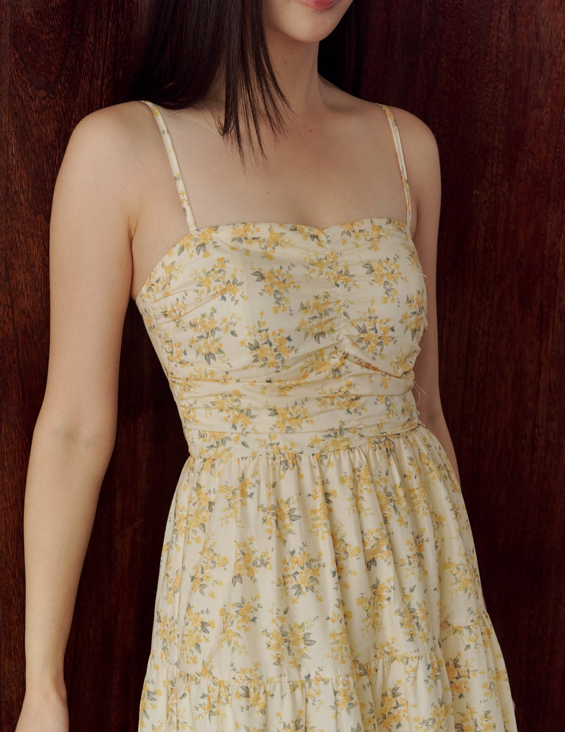 Lyndsey Padded Maxi Dress in Yellow Floral