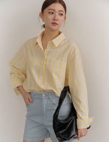 Nikki Pinstripe Oversized Shirt in Yellow