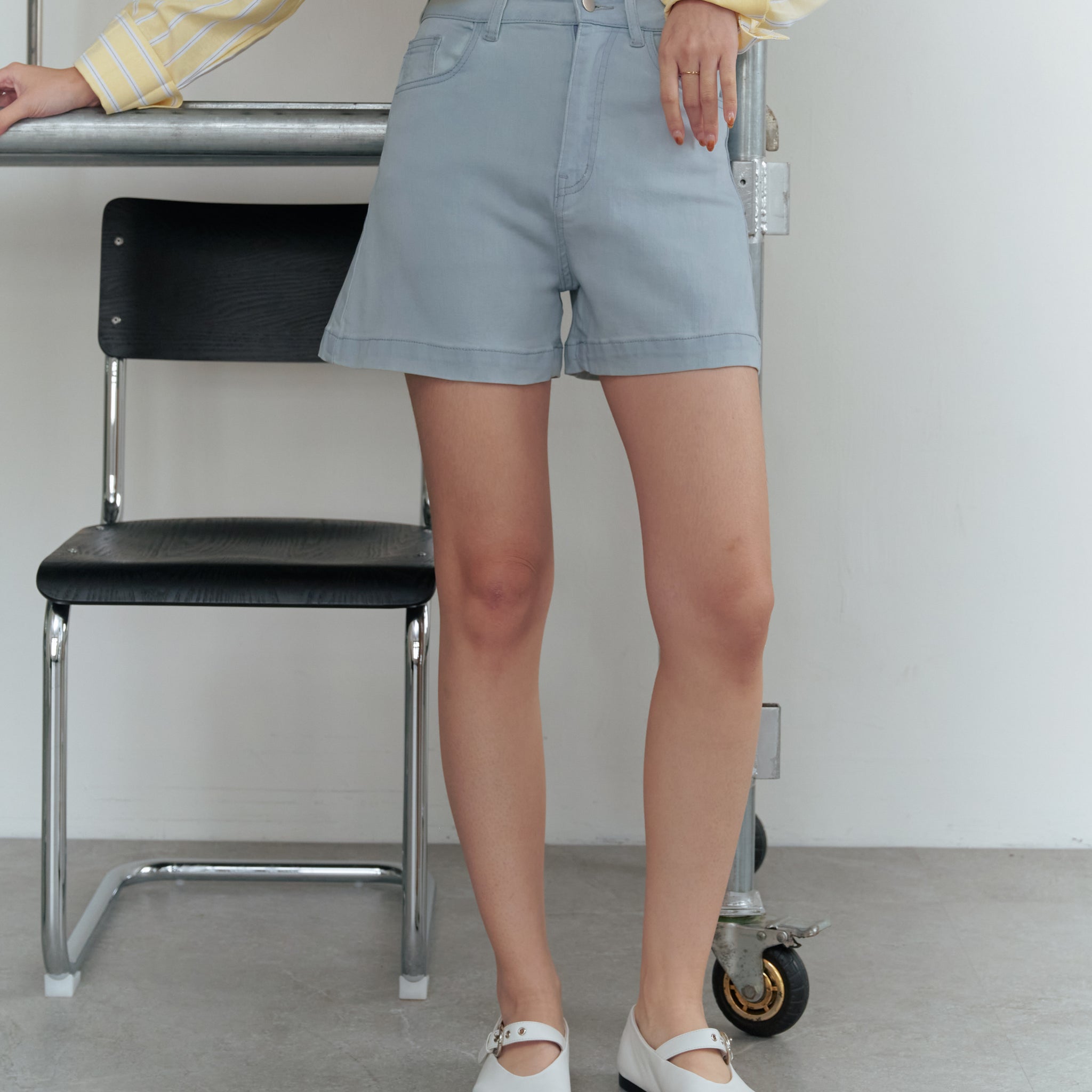 Emma Stretchy High Waisted Denim Shorts in Light Wash
