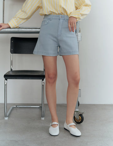 Emma Stretchy High Waisted Denim Shorts in Light Wash