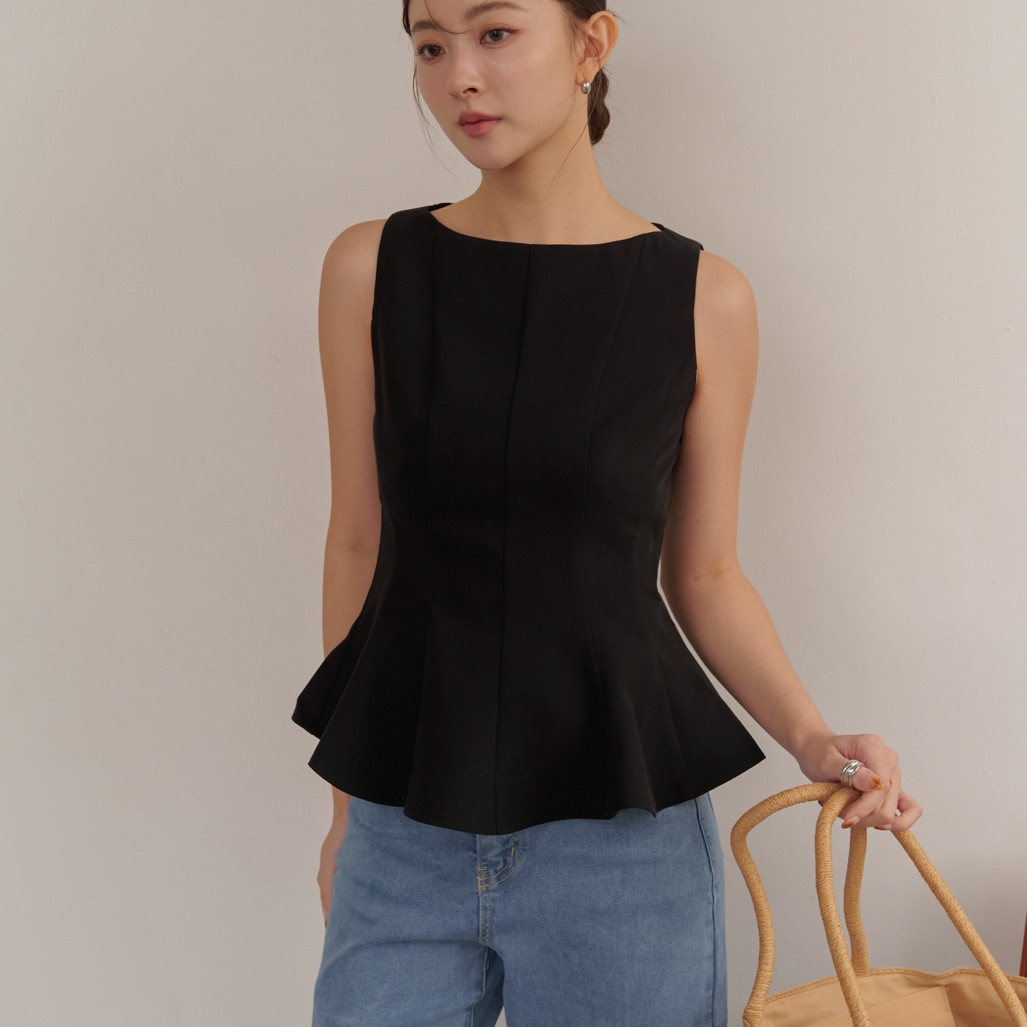 Addison Panel Peplum Top in Black