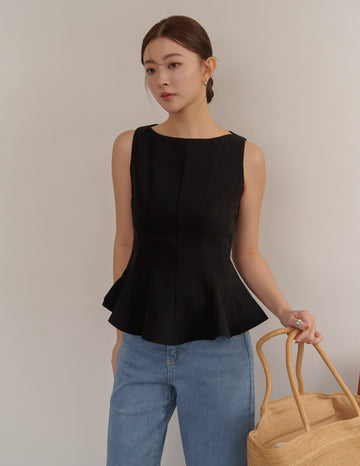 Addison Panel Peplum Top in Black