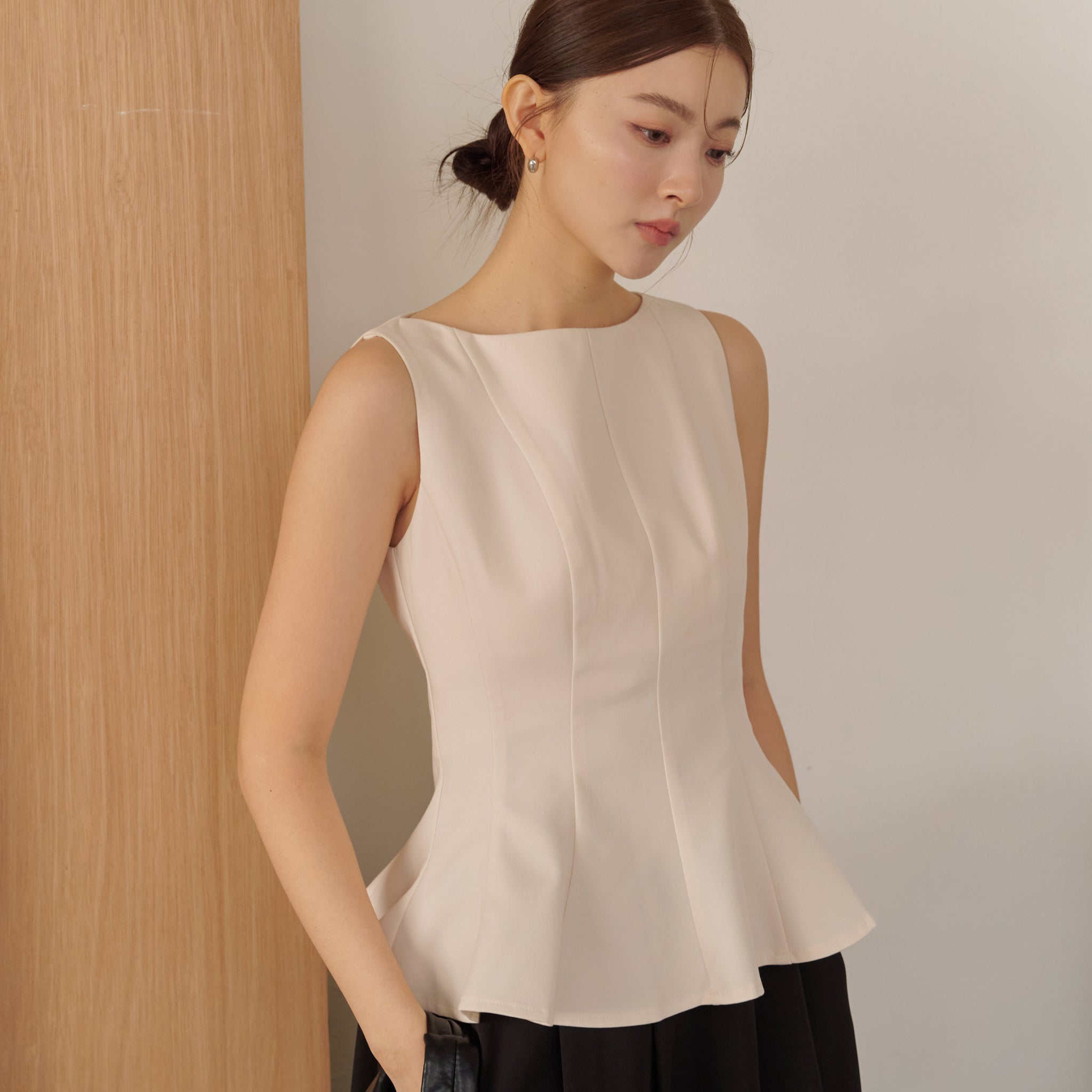 Addison Panel Peplum Top in Beige