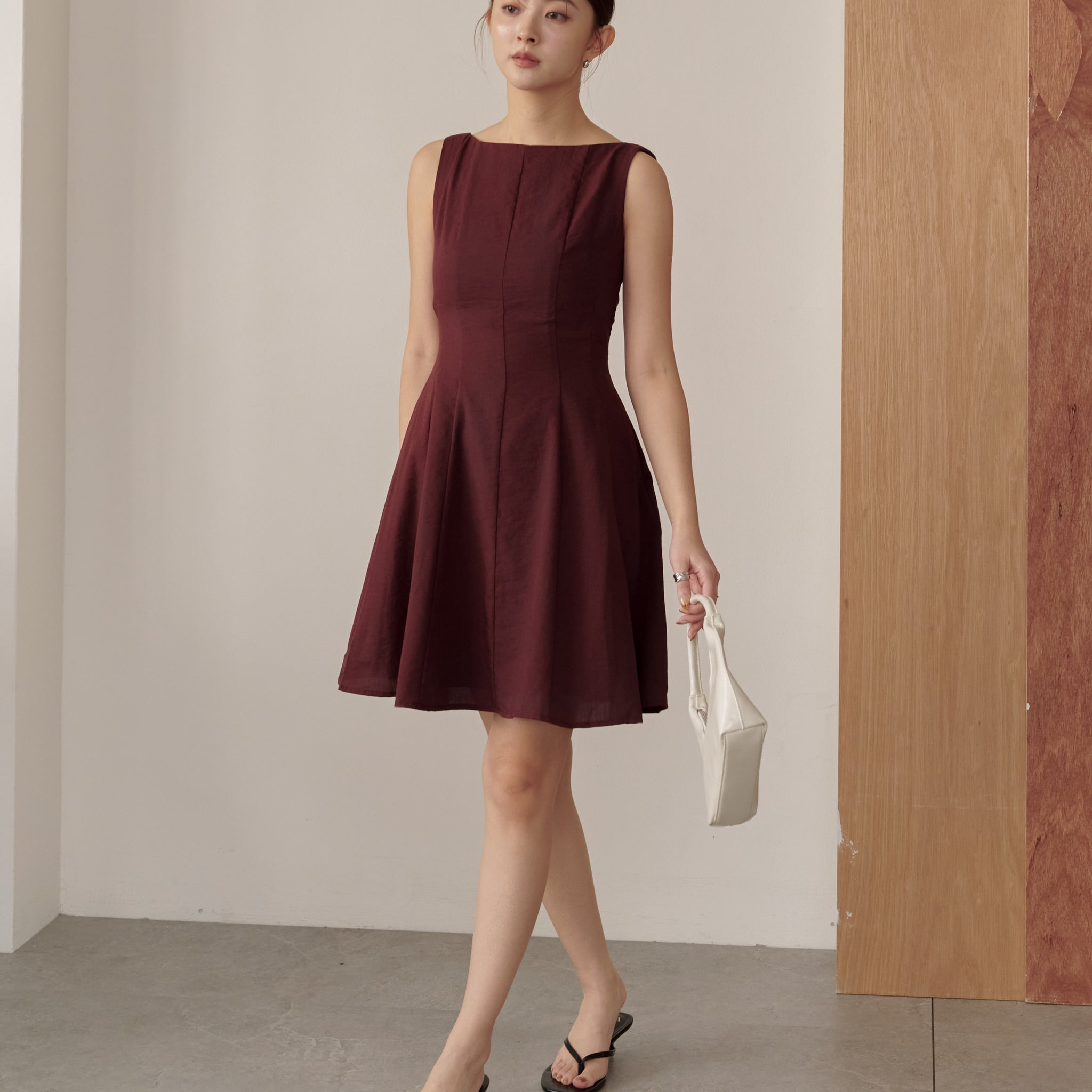 Valerie Panel Short Dress in Deep Maroon