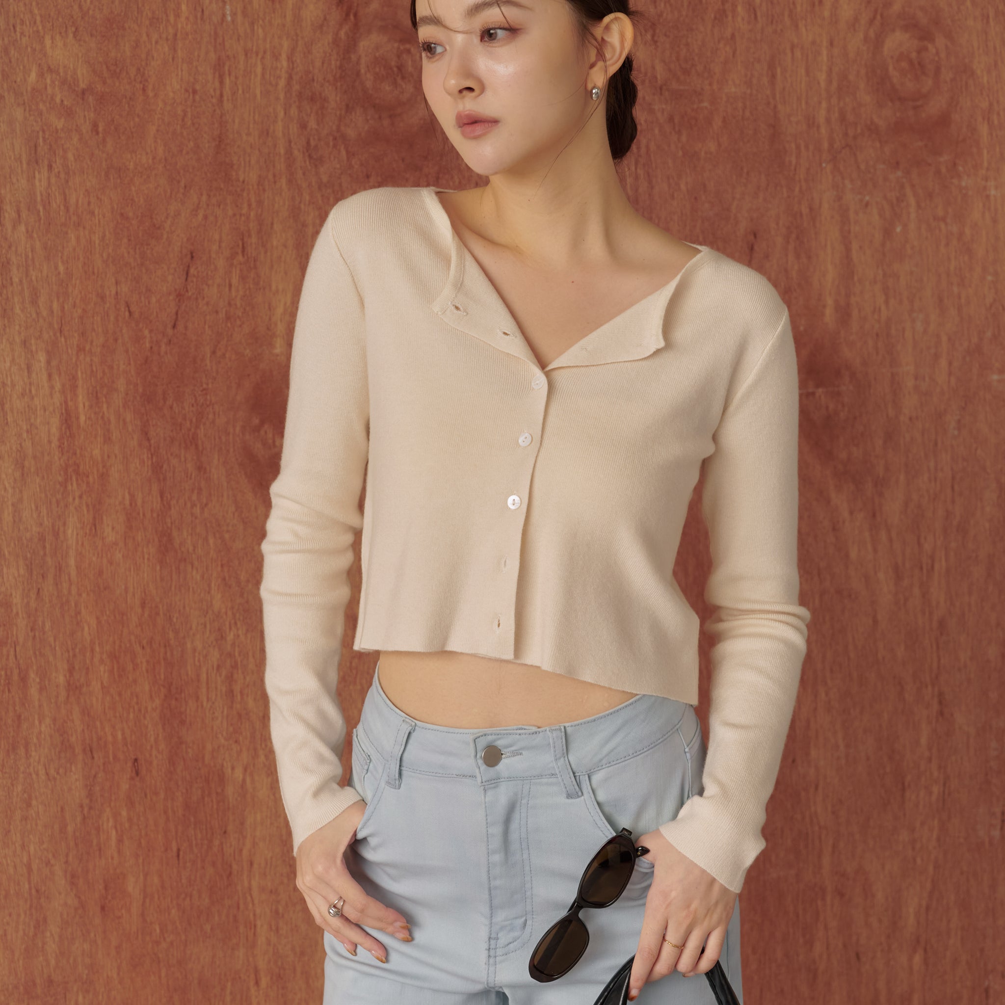 Avery Knit Crop Cardigan in Beige