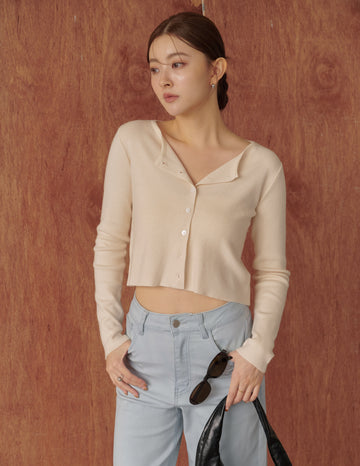 Avery Knit Crop Cardigan in Beige