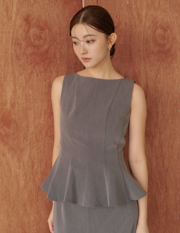 Addison Panel Peplum Top in Grey