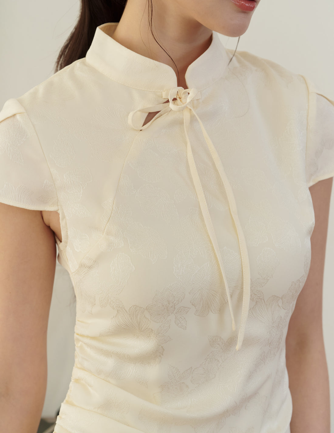 Lumi Jacquard Cheongsam Min Dress in Ivory