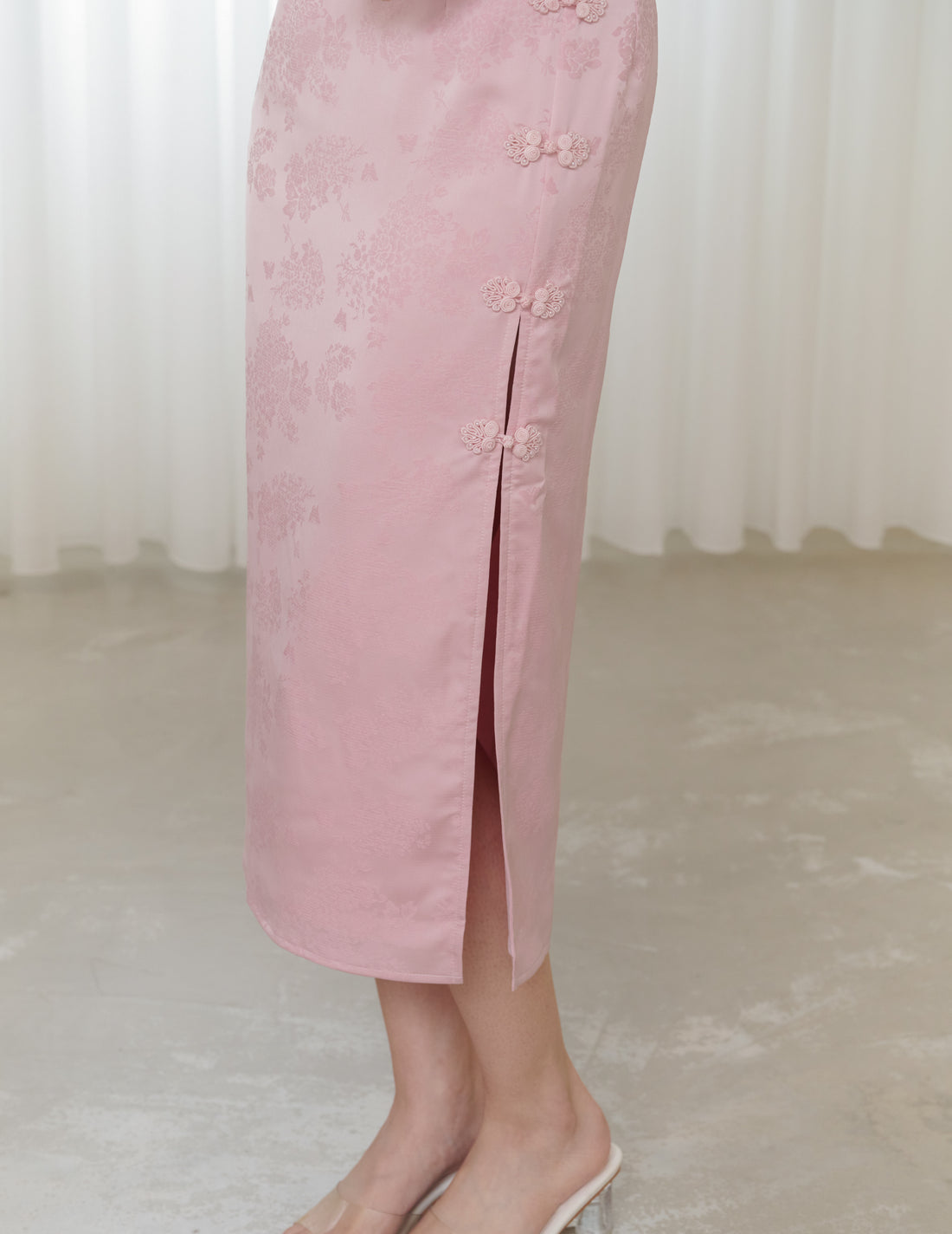 Suzie Jacquard Padded Midi Dress V2 in Pink