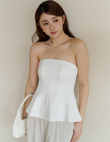 Liv Padded Peplum Tube Top in White