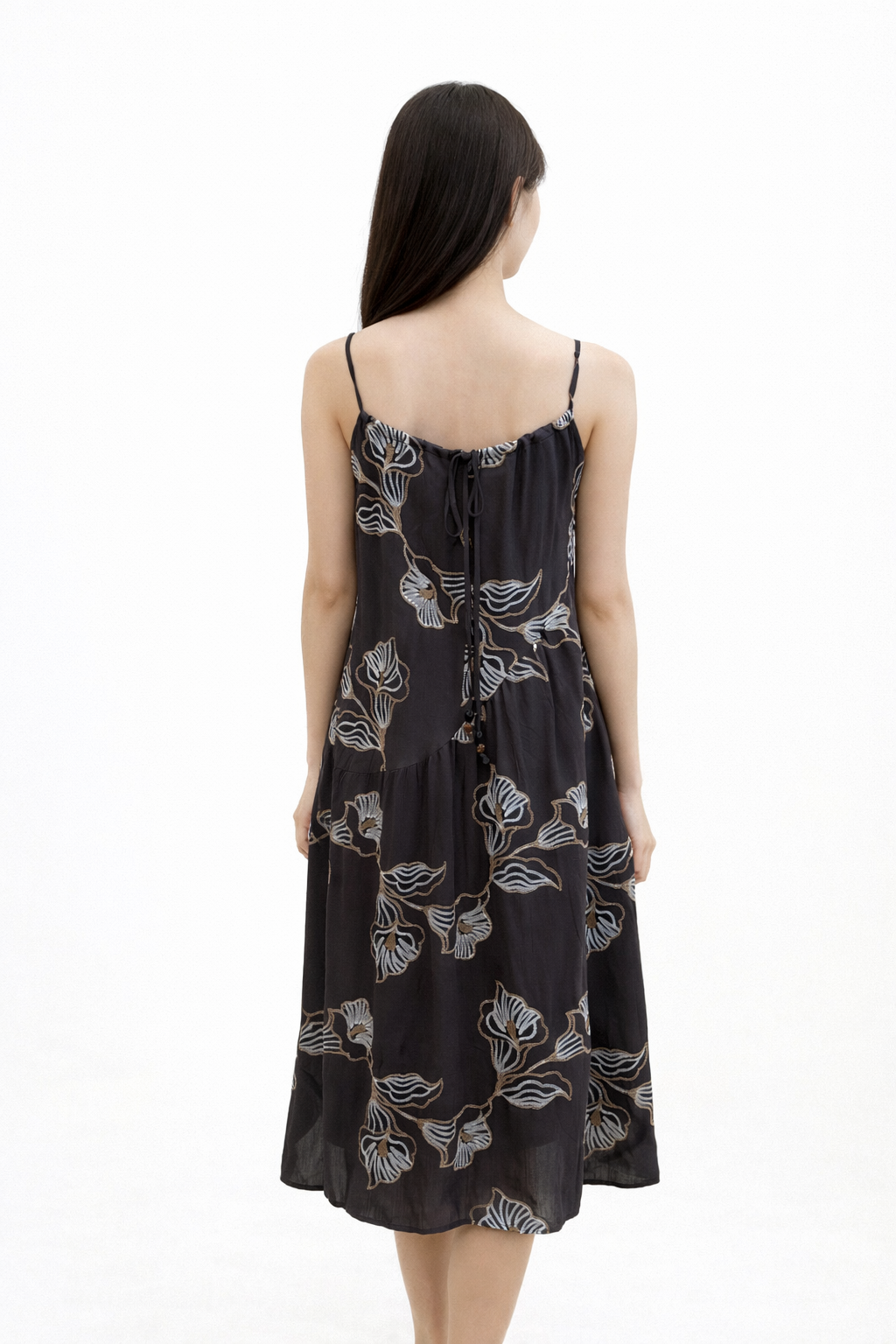 Coco Embroidered Floral Dress in Brown