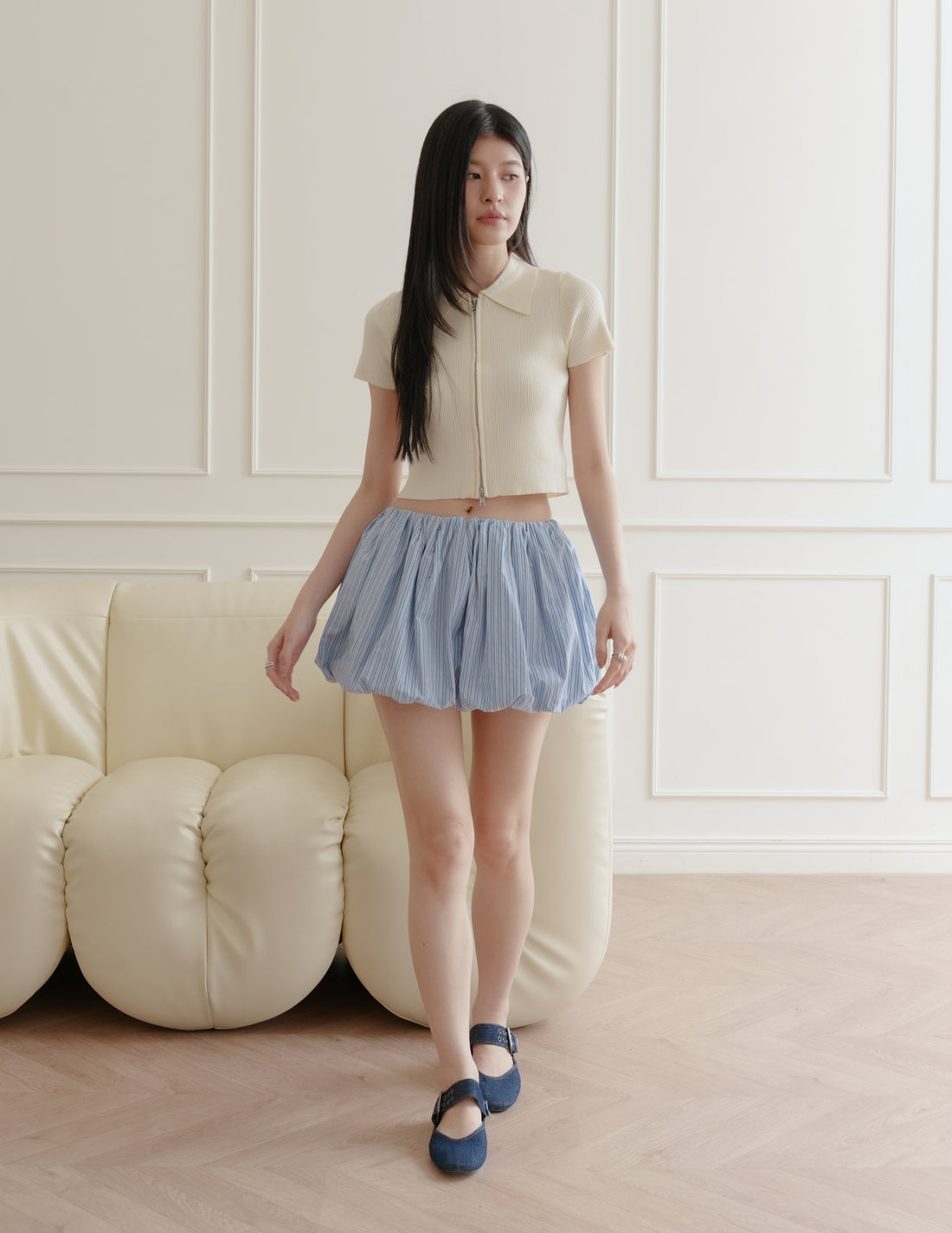 Kristine Bubble Skorts in Pinstripe