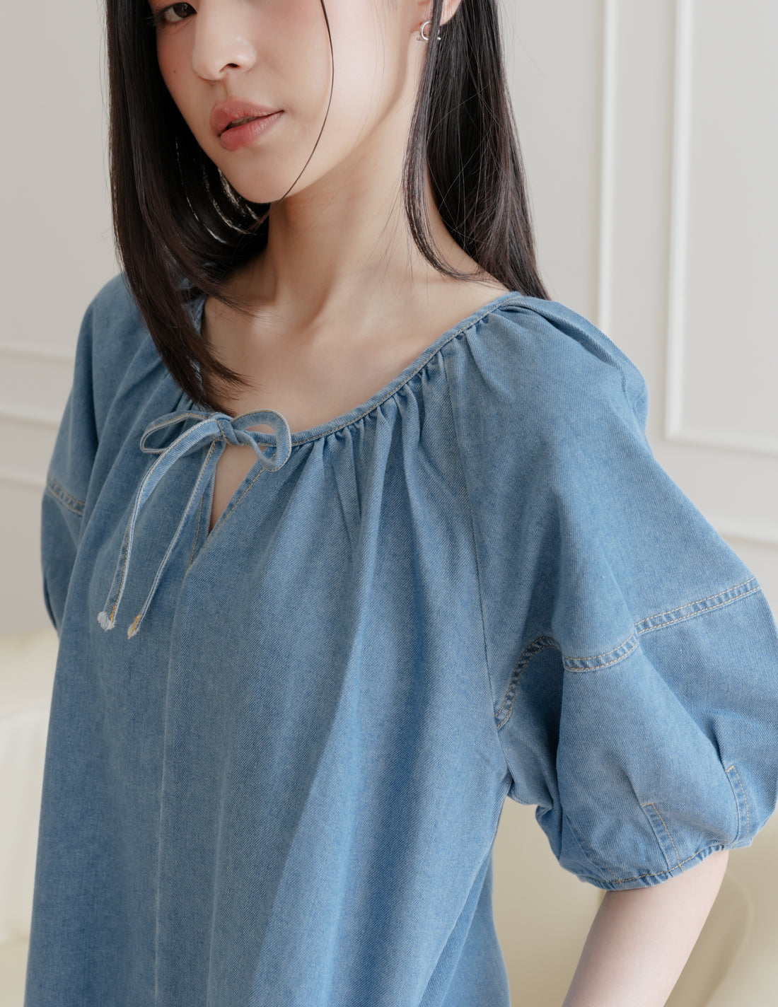 Trixi Oversized Denim Romper in Mid Wash