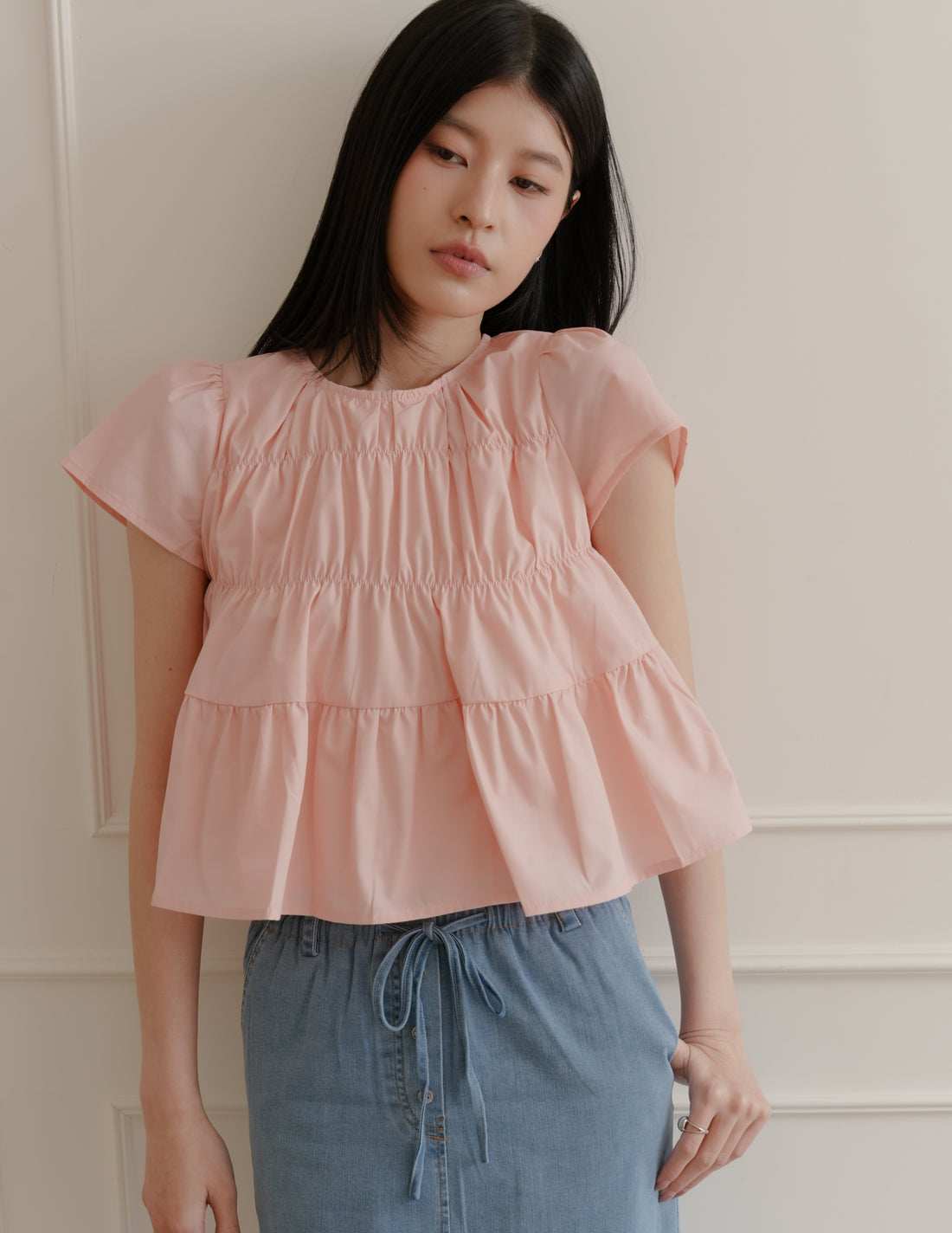 Kimberly Tiered Babydoll Top in Pink