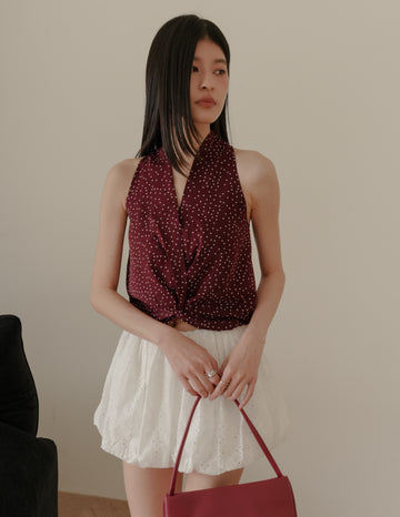 Natalia Halter Surplice Top in Polka Dot