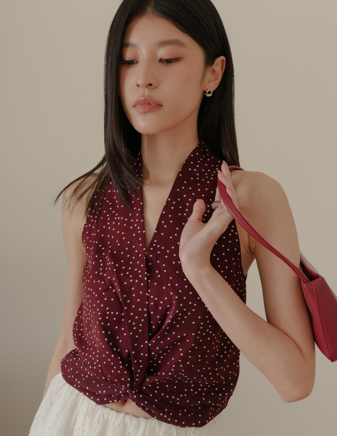 Natalia Halter Surplice Top in Polka Dot