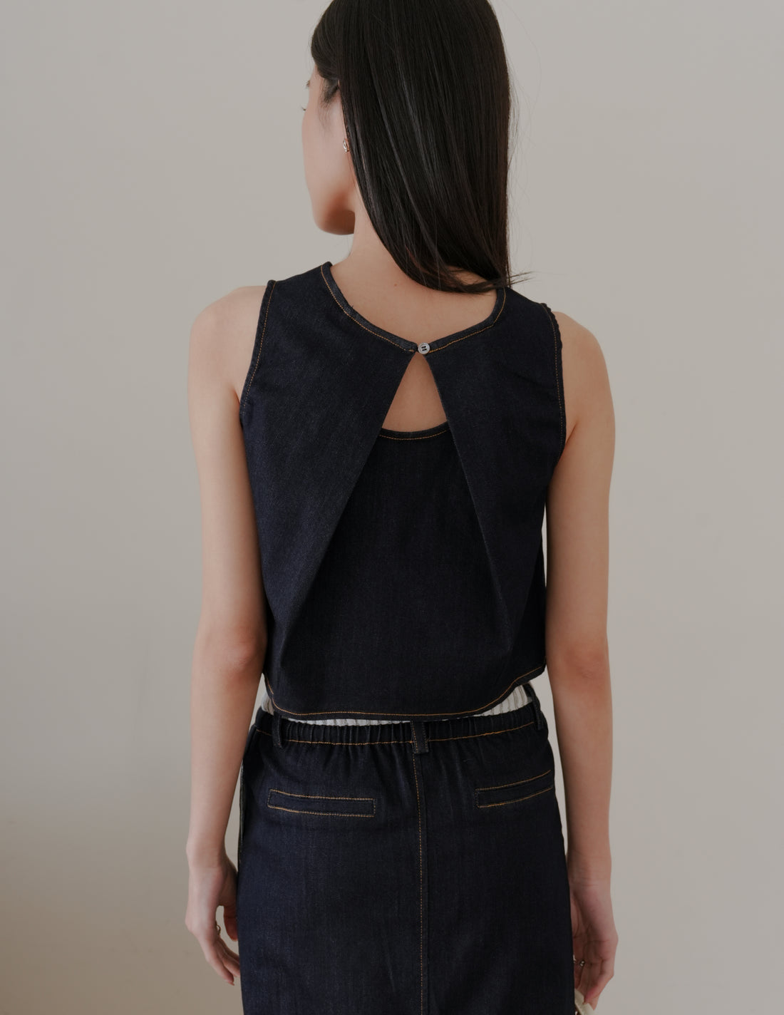Iris Boxy Crop Denim Top in Dark Wash