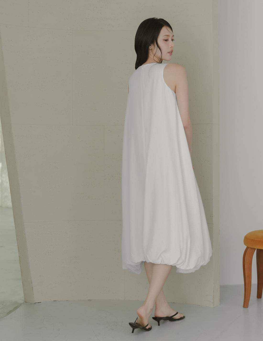 Jocelyn Bubble Midi Dress in White