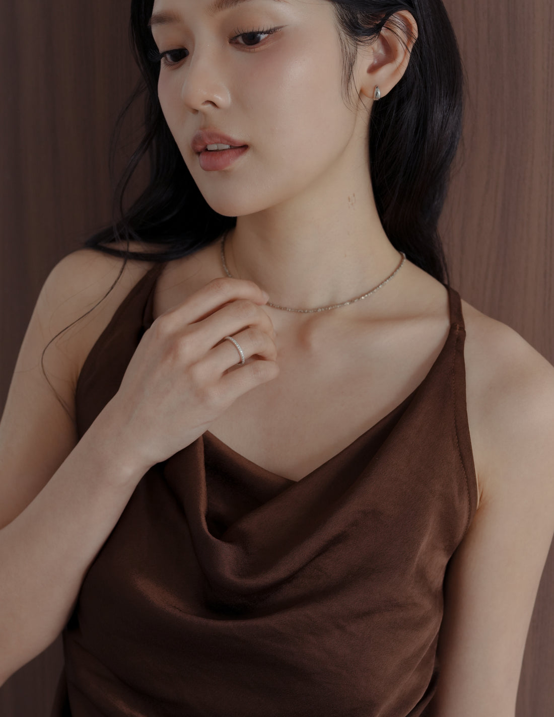 Nova Cowl Satin Top in Brown