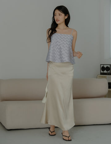 Zahra Ruched Satin Skirt in Champagne