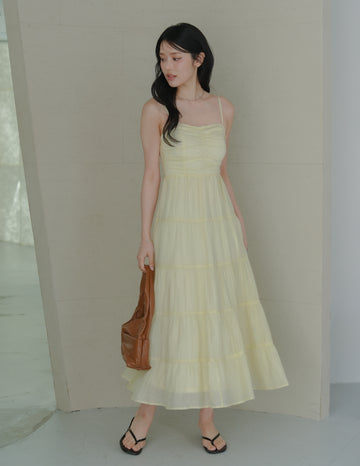 Lyndsey Padded Maxi Dress in Yellow