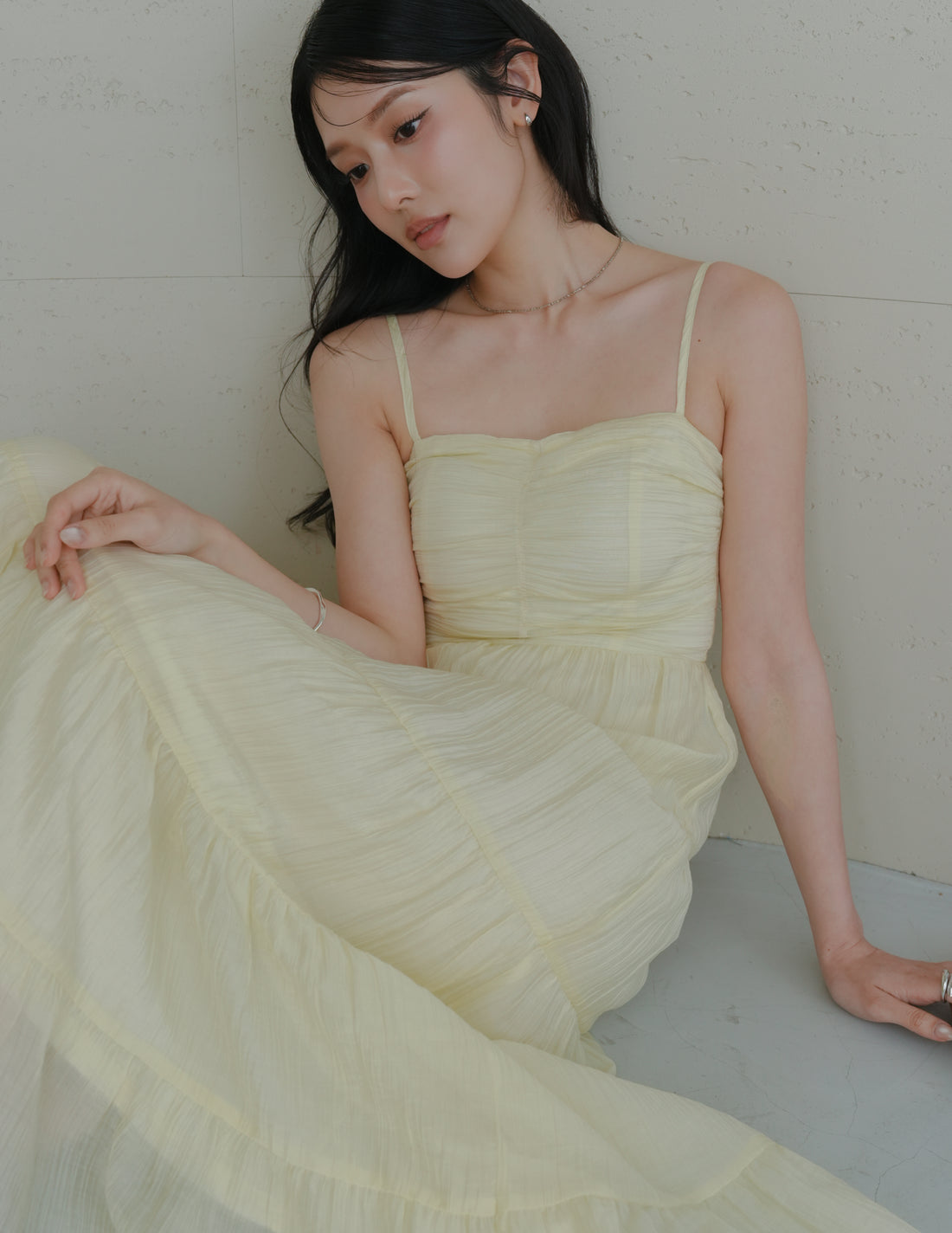 Lyndsey Padded Maxi Dress in Yellow