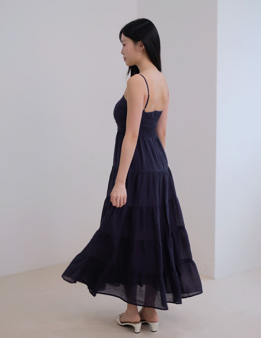 Lyndsey Padded Maxi Dress in Navy