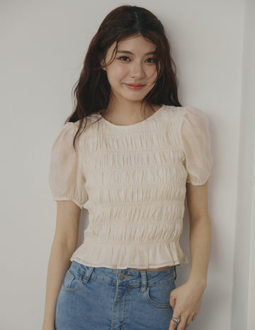 Cloe Shirred Puff Sleeve Top in Cream