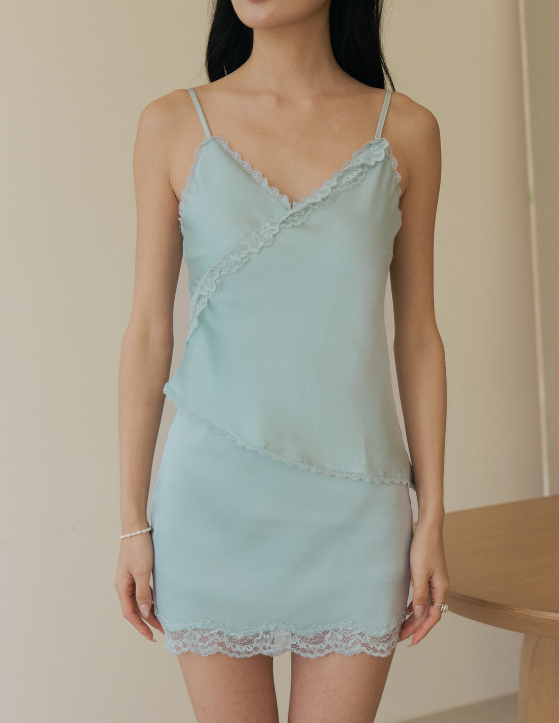 Amelie Padded Lace Trim Cami Top in Teal