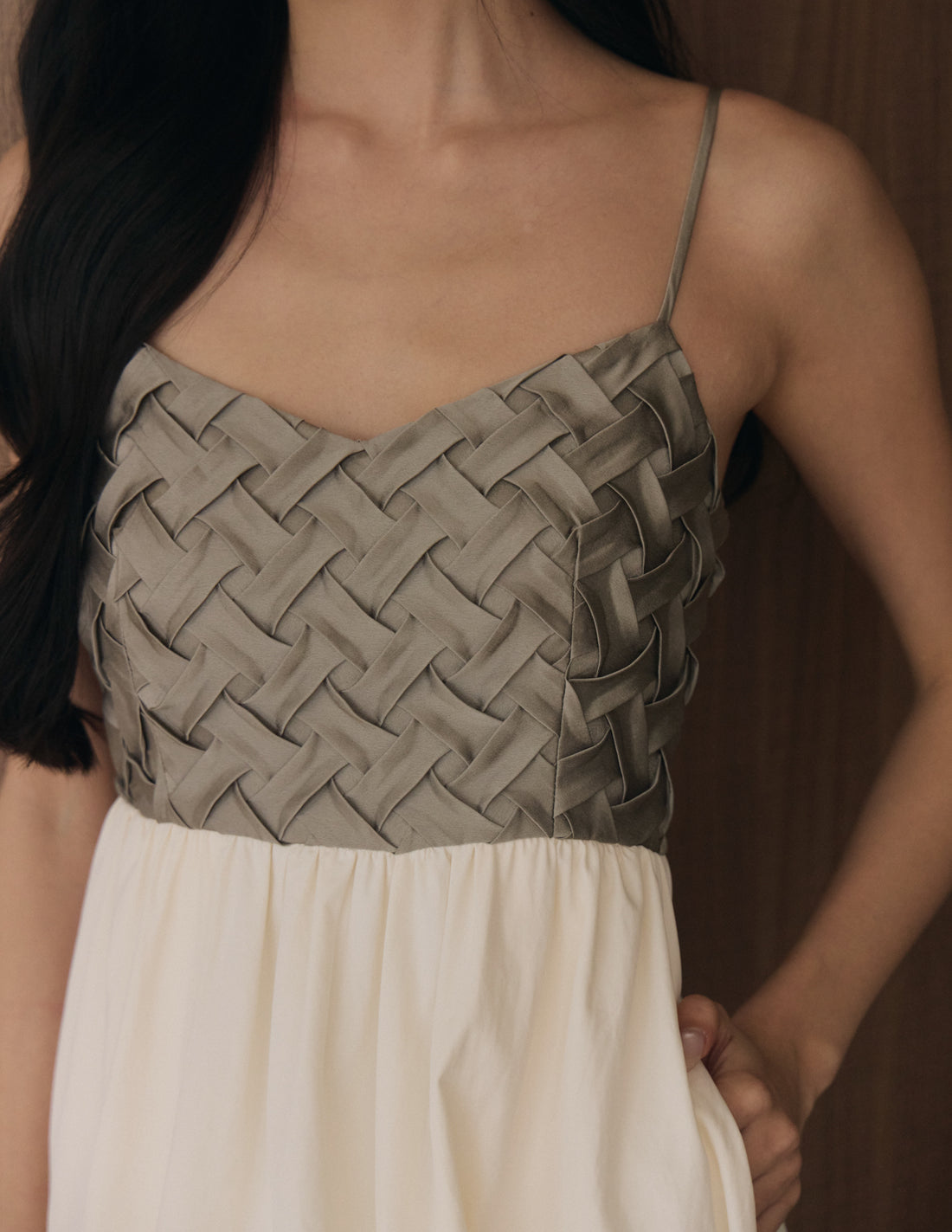 Vina Weave Two-Tone Maxi Dress in Olive