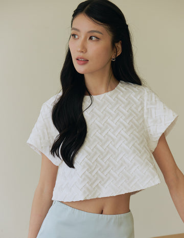 Evelina Weave Boxy Top in White
