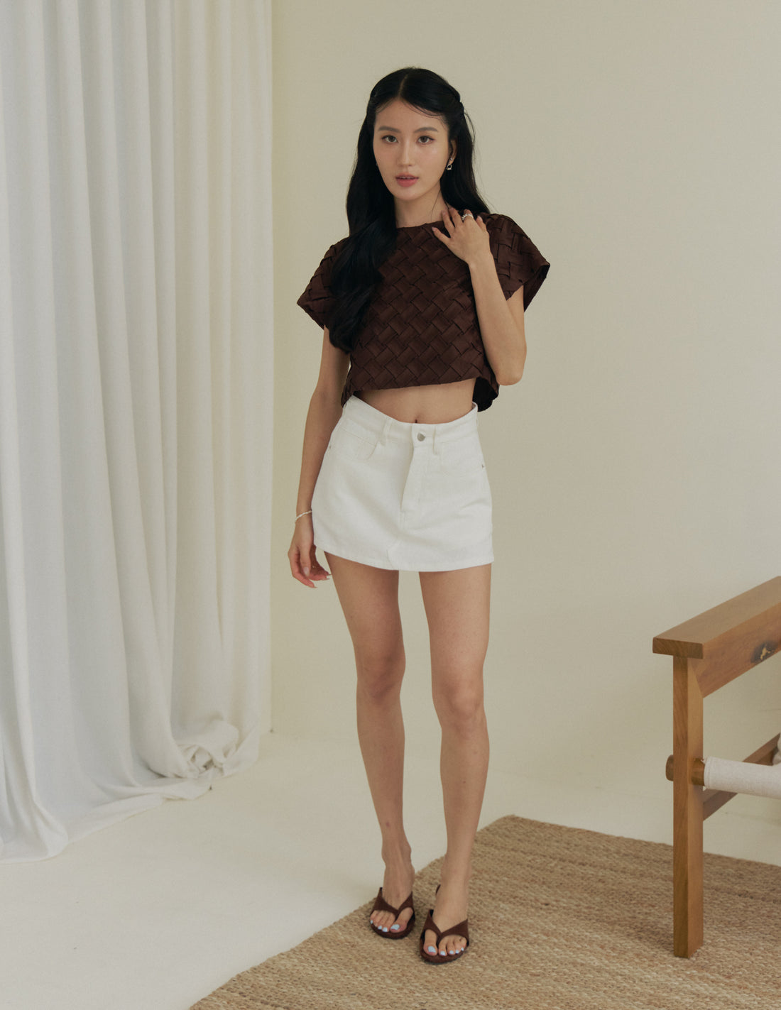Evelina Weave Boxy Top in Brown