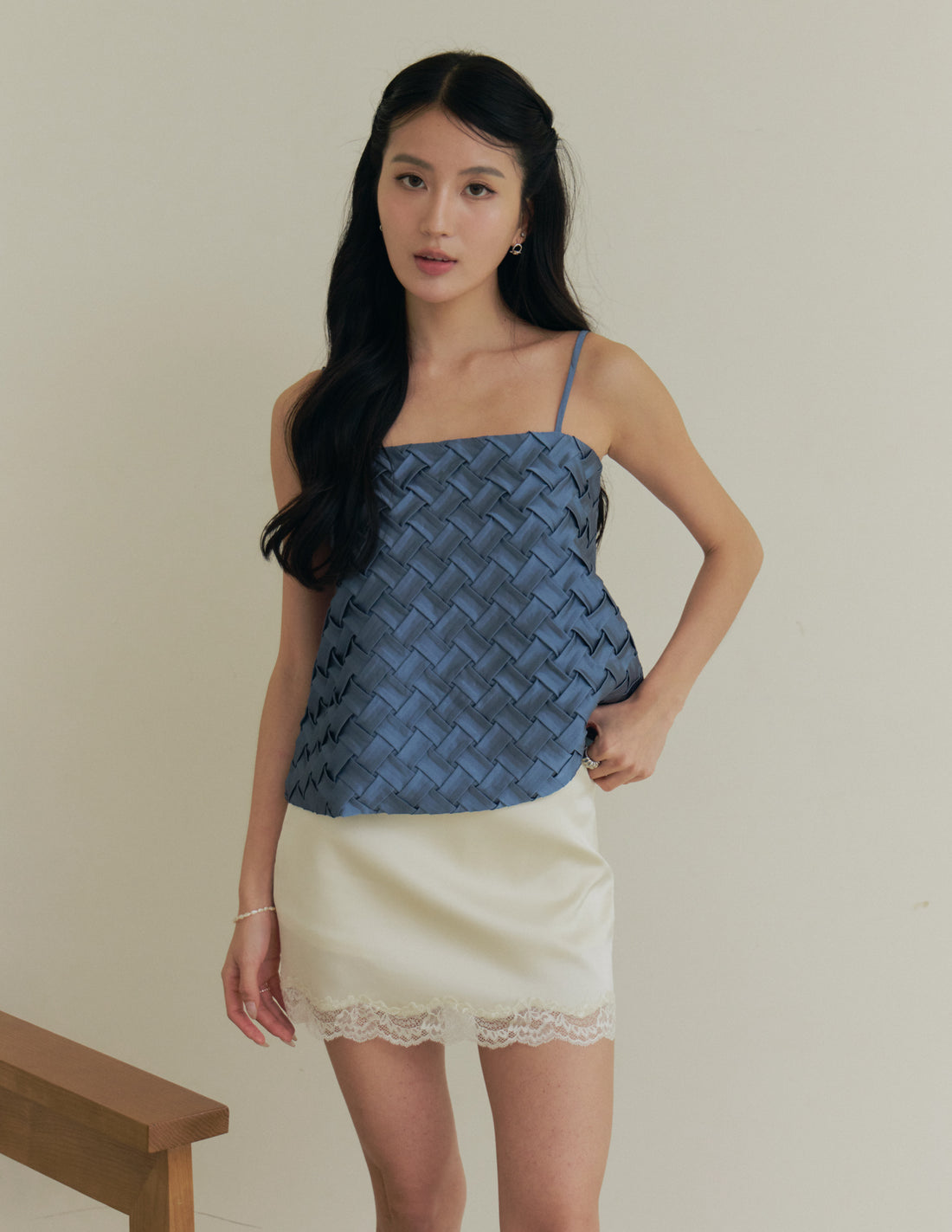 Helena Weave Top in Steel Blue