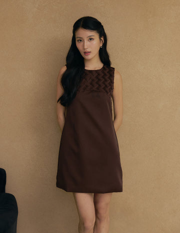 Clarissa Weave Shift Dress in Brown